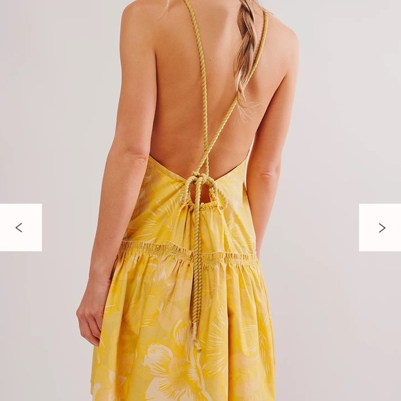 NWOT Free People Deserted Island Mini Yellow Floral Dress Size L - Picture 5 of 12